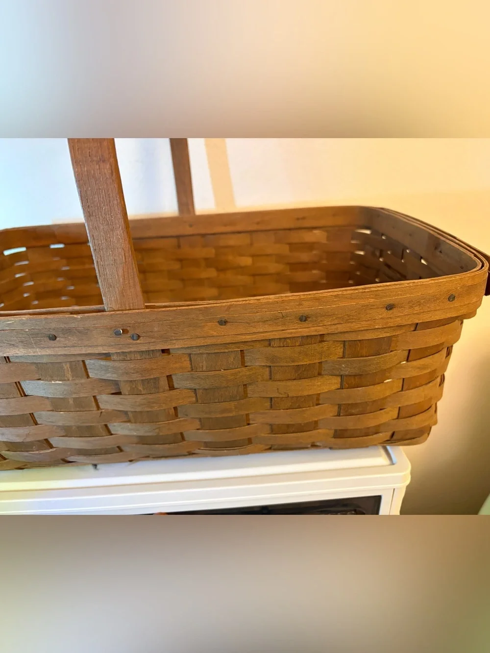 Vintage 1984 Longaberger Extra Large Rectangular Basket w/ Single Wood Handle